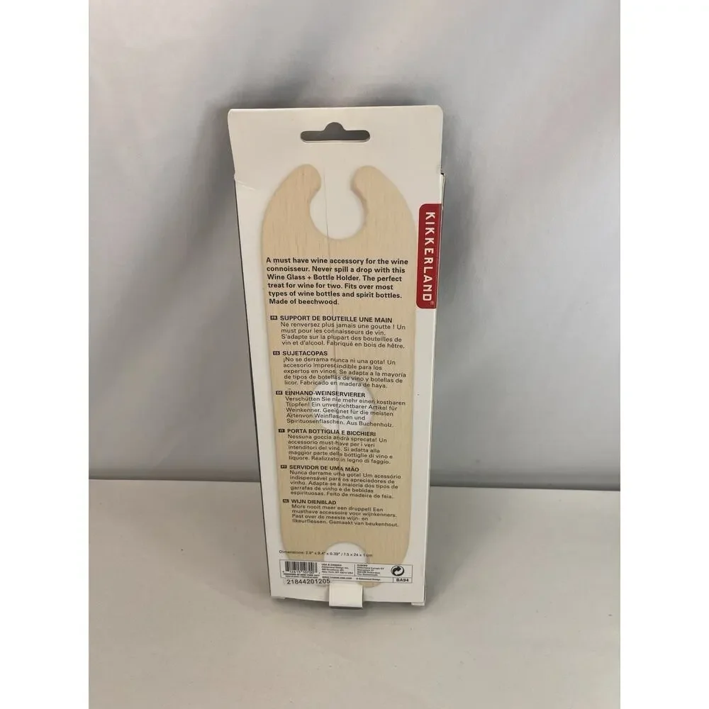 Kikkerland One Hand Server Wooden Wine Glass Holder Caddy Beechwood BA94 NIB